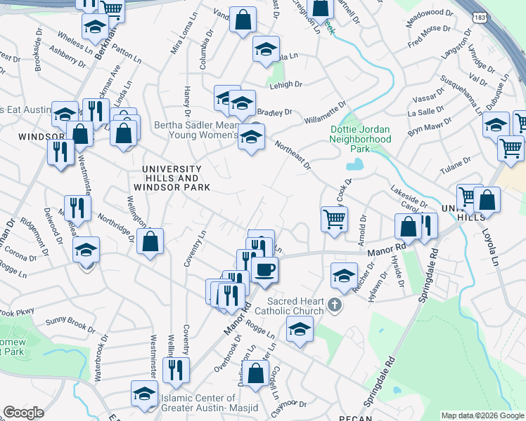 map of restaurants, bars, coffee shops, grocery stores, and more near 6110 Wheless Cove in Austin