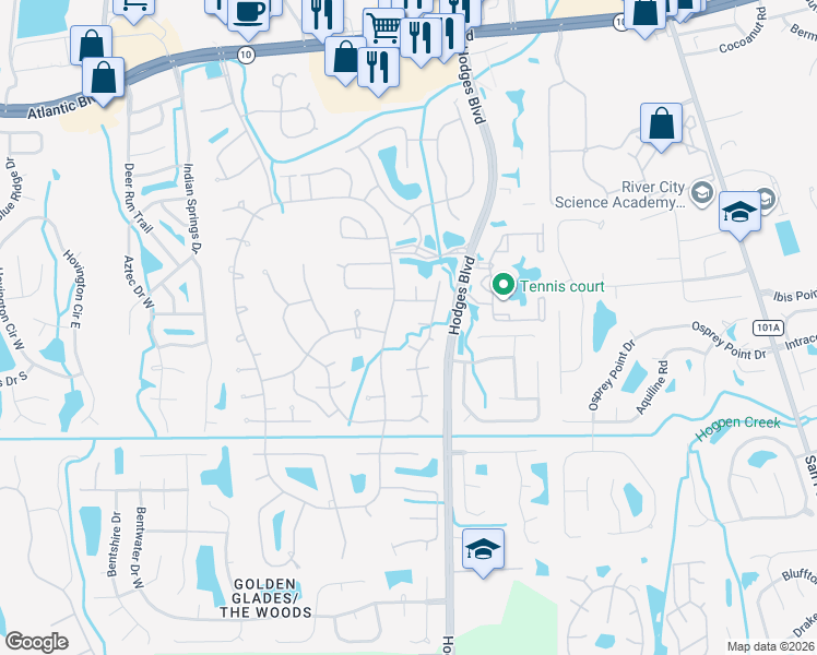 map of restaurants, bars, coffee shops, grocery stores, and more near 13109 Hackberry Way in Jacksonville