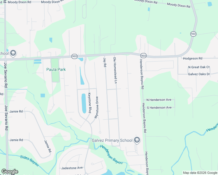map of restaurants, bars, coffee shops, grocery stores, and more near 16414 Jay Road in Prairieville