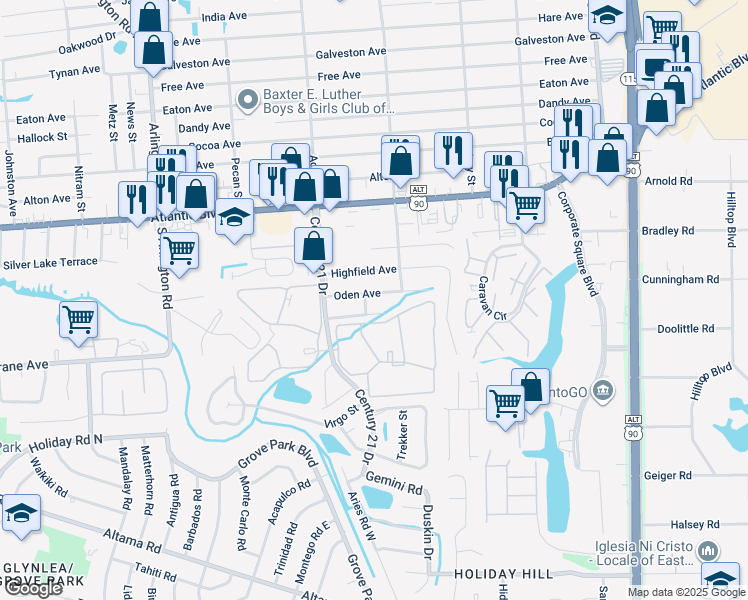 map of restaurants, bars, coffee shops, grocery stores, and more near 8314 Oden Avenue in Jacksonville