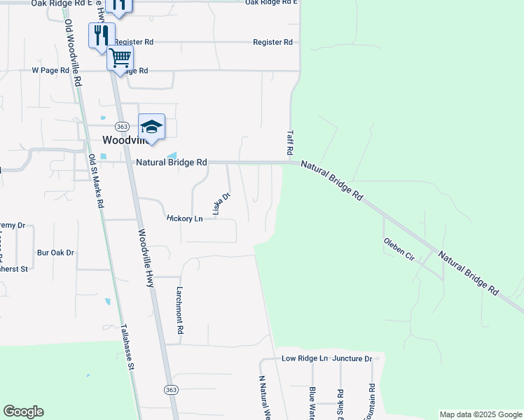 map of restaurants, bars, coffee shops, grocery stores, and more near 10727 Sycamore Ridge Lane in Tallahassee