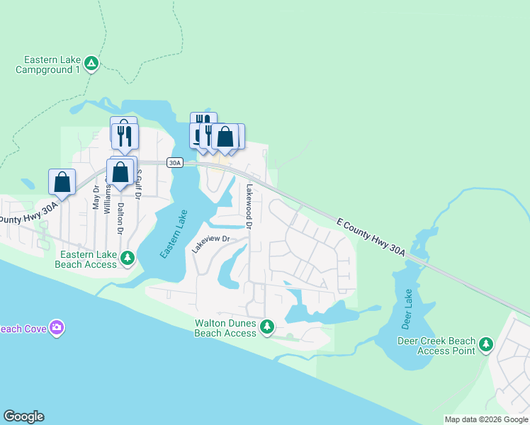map of restaurants, bars, coffee shops, grocery stores, and more near 83 Eastern Lake Court in Santa Rosa Beach