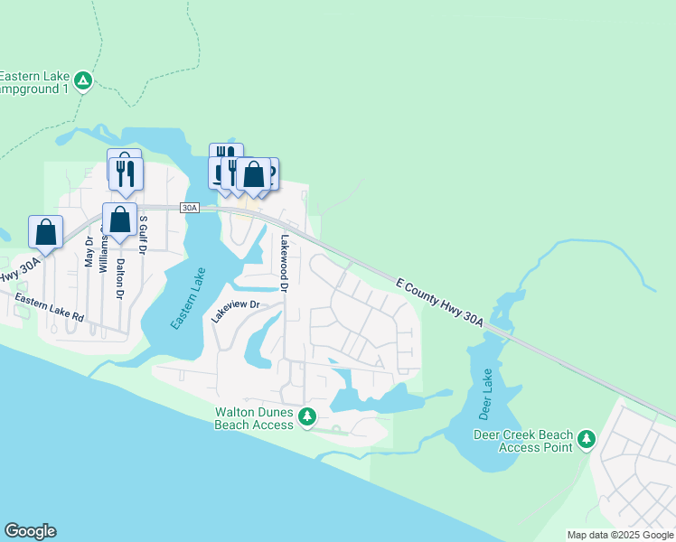 map of restaurants, bars, coffee shops, grocery stores, and more near 174 Watercolor Way in Santa Rosa Beach