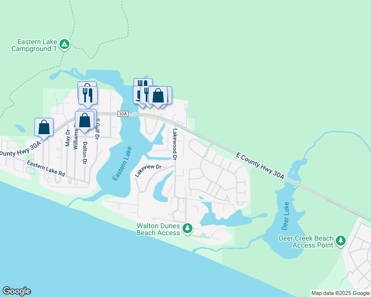 map of restaurants, bars, coffee shops, grocery stores, and more near 83 Eastern Lake Court in Santa Rosa Beach