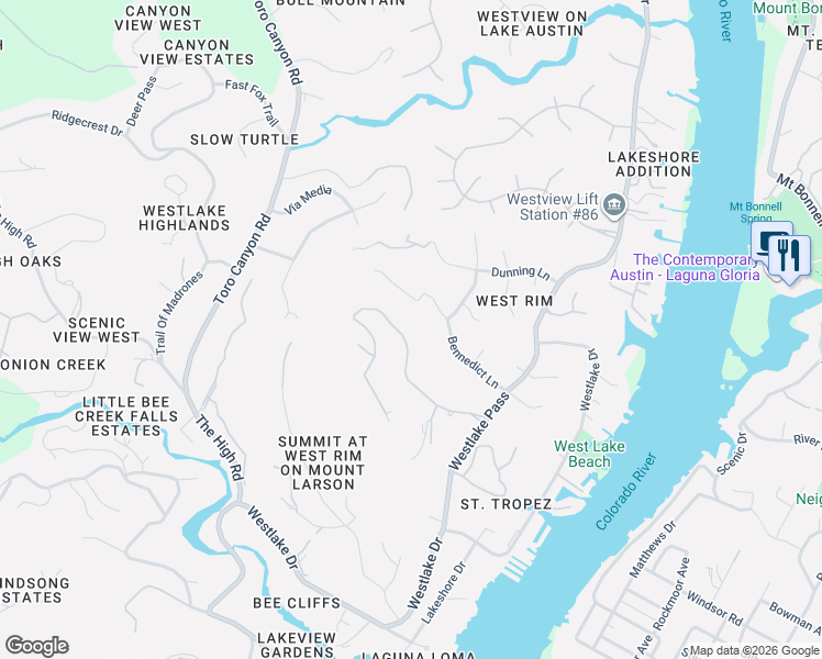 map of restaurants, bars, coffee shops, grocery stores, and more near 4310 River Garden Trail in Austin