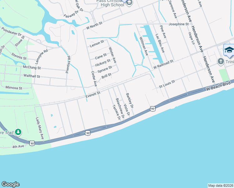 map of restaurants, bars, coffee shops, grocery stores, and more near 124 Beachview Drive in Pass Christian