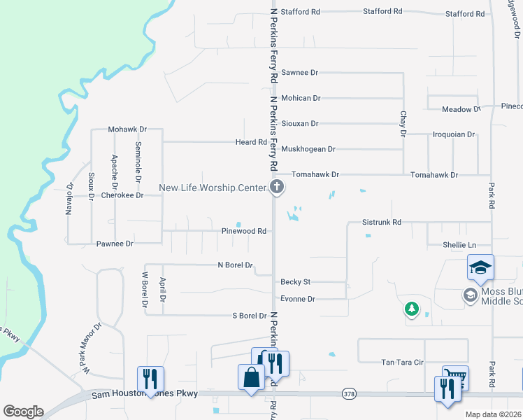 map of restaurants, bars, coffee shops, grocery stores, and more near 643 North Perkins Ferry Road in Lake Charles