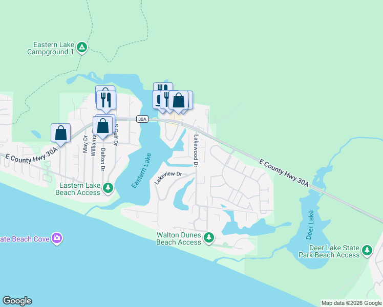 map of restaurants, bars, coffee shops, grocery stores, and more near 20 Trae Lane in Santa Rosa Beach