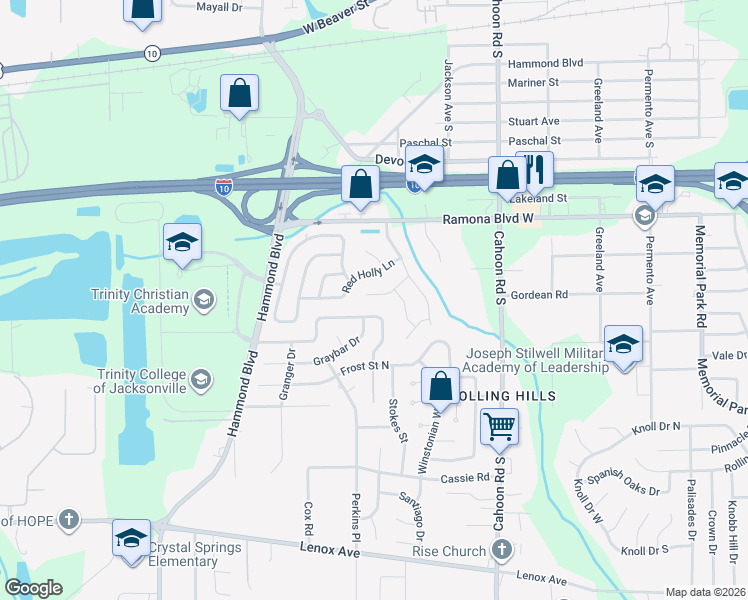 map of restaurants, bars, coffee shops, grocery stores, and more near 8366 Holly Hill Cove in Jacksonville
