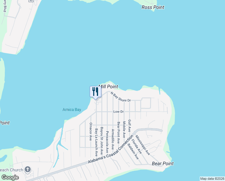 map of restaurants, bars, coffee shops, grocery stores, and more near 29459 North Bay Shore Drive in Orange Beach