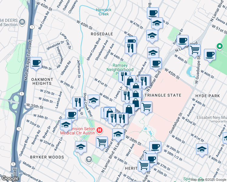 map of restaurants, bars, coffee shops, grocery stores, and more near 4013 Burnet Road in Austin
