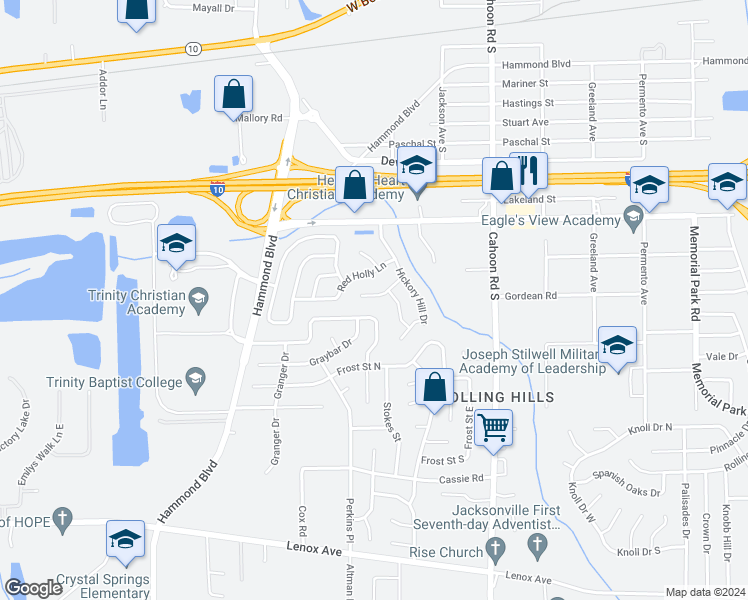 map of restaurants, bars, coffee shops, grocery stores, and more near 8356 Holly Hill Cove in Jacksonville
