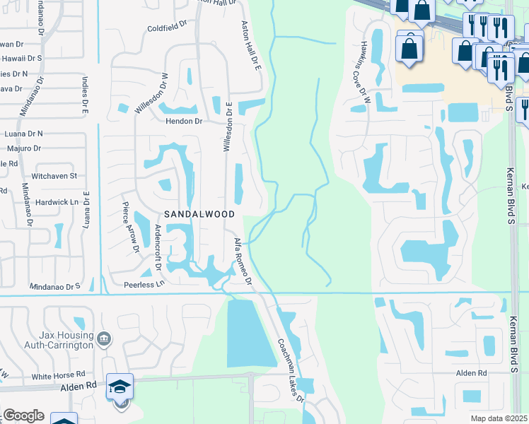 map of restaurants, bars, coffee shops, grocery stores, and more near 2057 Hollington Drive in Jacksonville