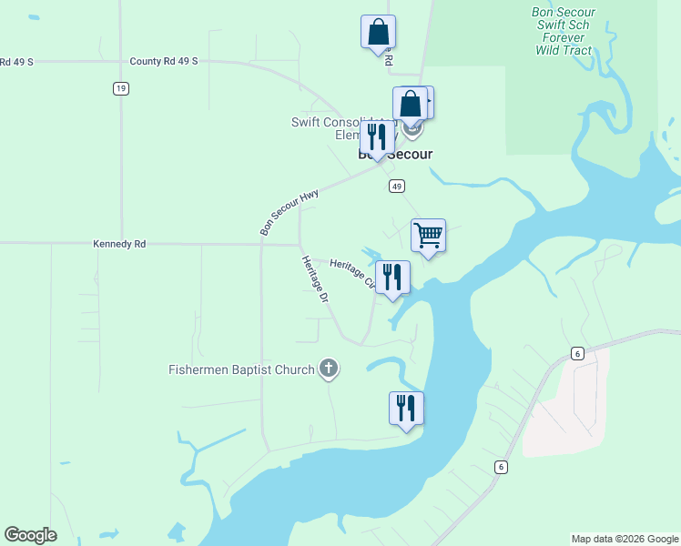 map of restaurants, bars, coffee shops, grocery stores, and more near 5974 Heritage Cir in Bon Secour