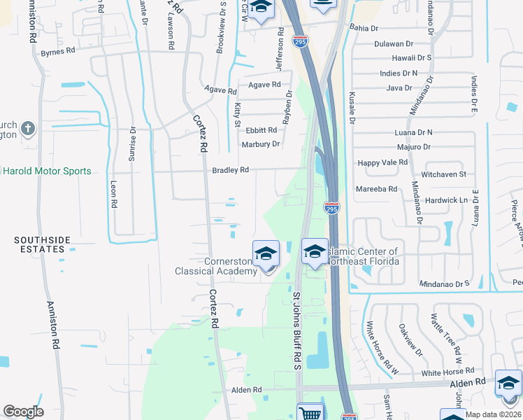 map of restaurants, bars, coffee shops, grocery stores, and more near 2209 Cromwell Road in Jacksonville