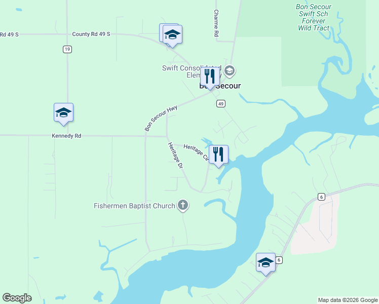 map of restaurants, bars, coffee shops, grocery stores, and more near 5974 Heritage Cir in Bon Secour
