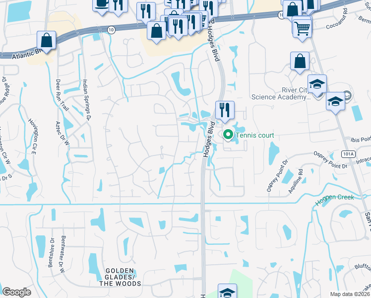 map of restaurants, bars, coffee shops, grocery stores, and more near 13109 Hackberry Way in Jacksonville
