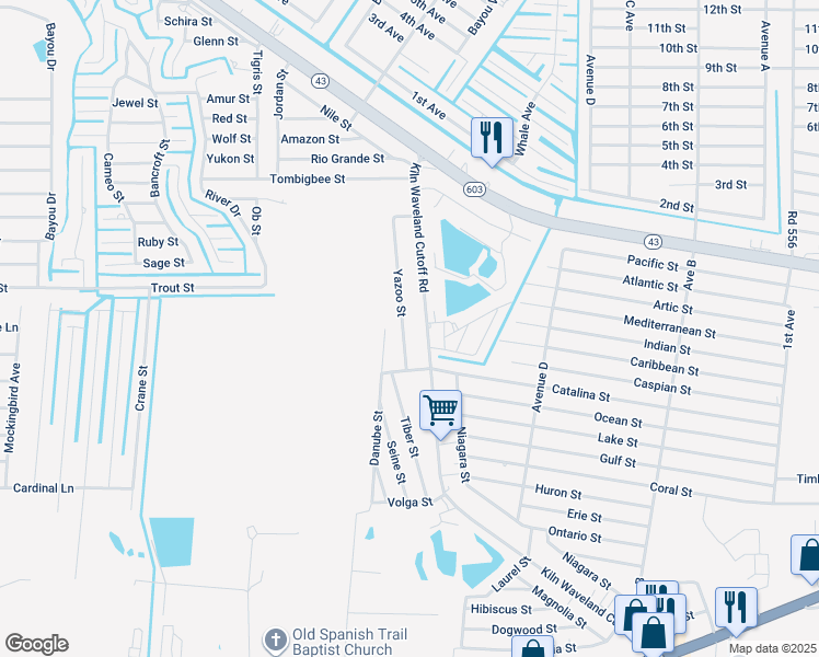 map of restaurants, bars, coffee shops, grocery stores, and more near 9040 Yazoo Street in Bay St. Louis