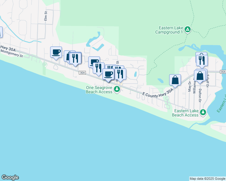 map of restaurants, bars, coffee shops, grocery stores, and more near 4100 East County Highway 30A in Santa Rosa Beach
