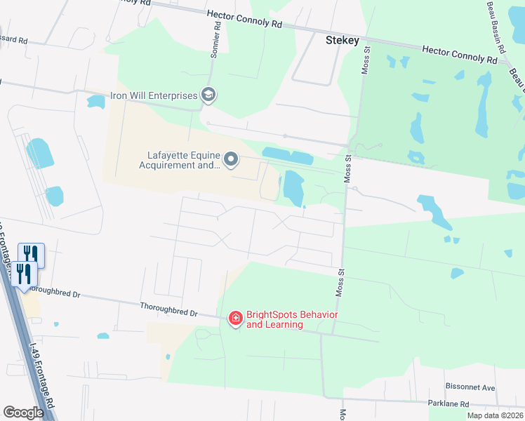 map of restaurants, bars, coffee shops, grocery stores, and more near Bay Meadow Lane in Carencro