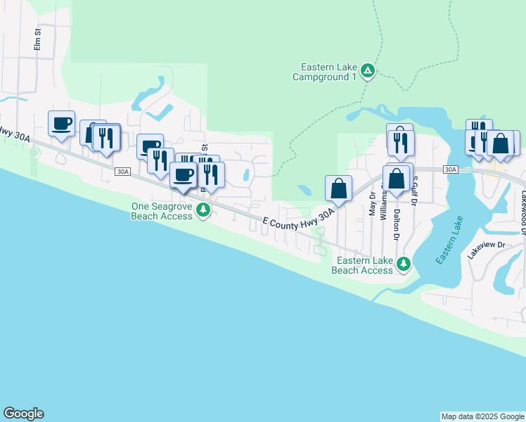 map of restaurants, bars, coffee shops, grocery stores, and more near 4341 East County Highway 30A in Santa Rosa Beach