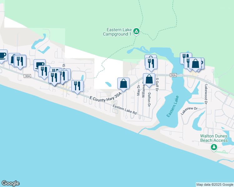 map of restaurants, bars, coffee shops, grocery stores, and more near 68 Heritage Dunes Lane North in Santa Rosa Beach