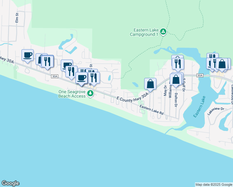 map of restaurants, bars, coffee shops, grocery stores, and more near 4341 East County Highway 30A in Santa Rosa Beach