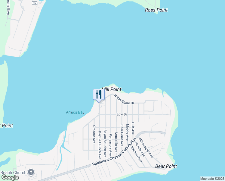map of restaurants, bars, coffee shops, grocery stores, and more near 29459 North Bay Shore Drive in Orange Beach