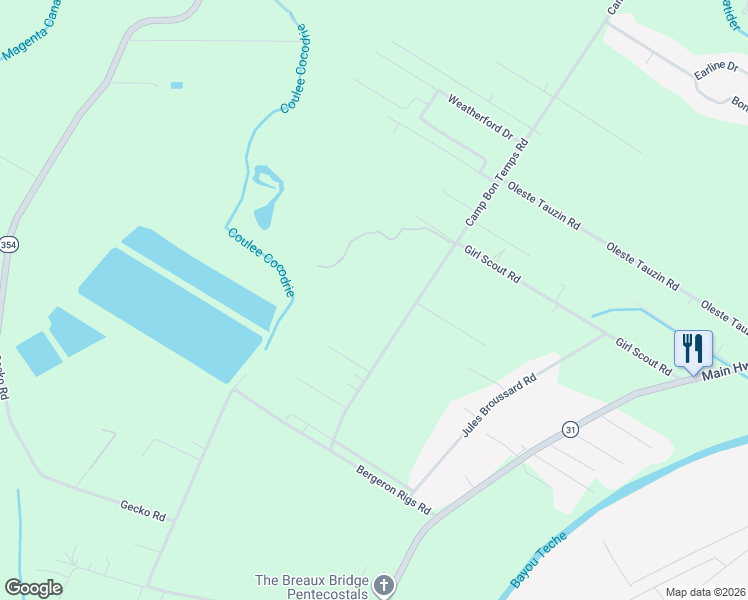 map of restaurants, bars, coffee shops, grocery stores, and more near 1071 Camp Bon Temps Road in Breaux Bridge
