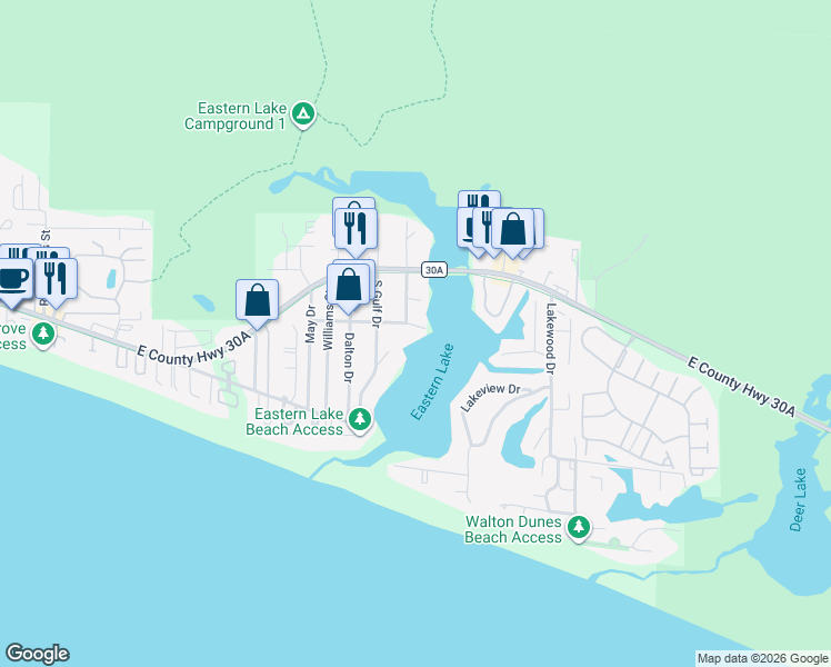 map of restaurants, bars, coffee shops, grocery stores, and more near 198 Center Avenue in Santa Rosa Beach
