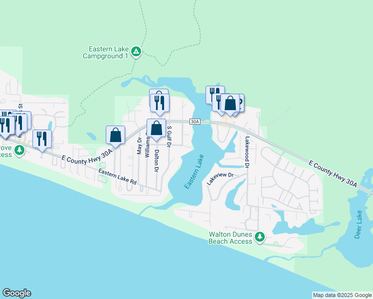 map of restaurants, bars, coffee shops, grocery stores, and more near 198 Center Avenue in Santa Rosa Beach