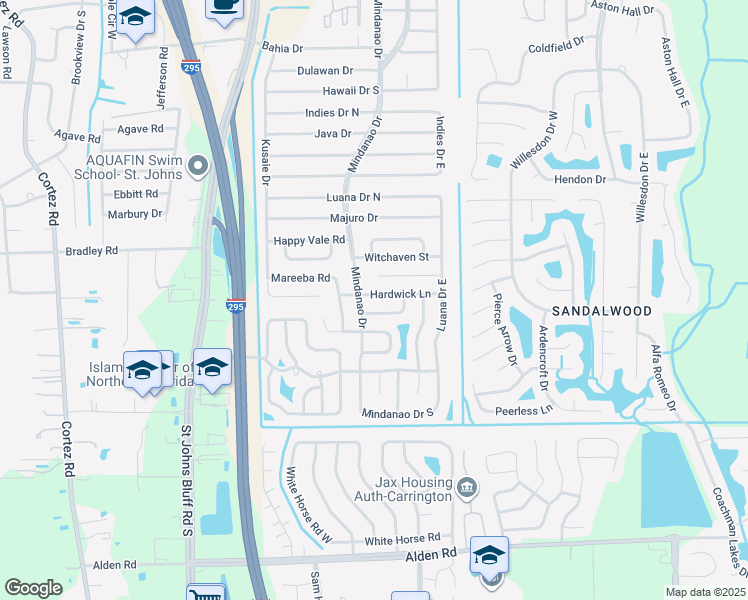 map of restaurants, bars, coffee shops, grocery stores, and more near 10931 Blyth Court South in Jacksonville