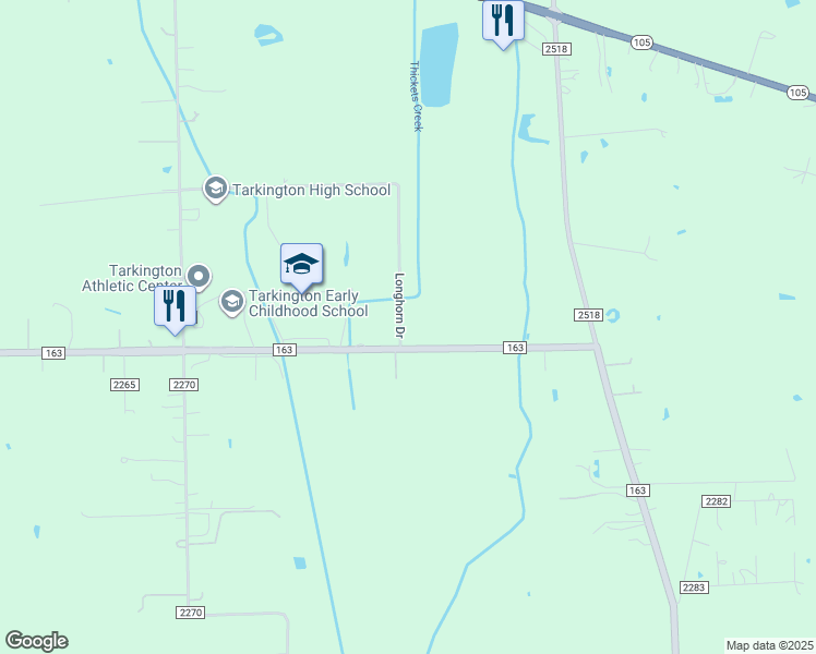 map of restaurants, bars, coffee shops, grocery stores, and more near 44 County Road 2269 in Cleveland