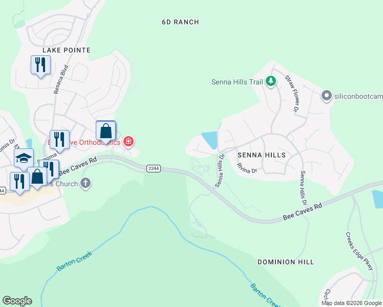 map of restaurants, bars, coffee shops, grocery stores, and more near 2321 Gilia Drive in Austin