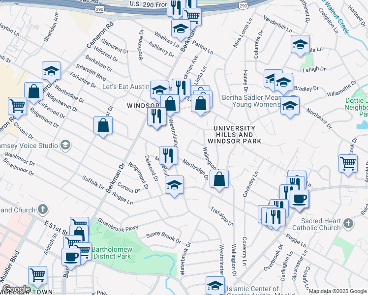 map of restaurants, bars, coffee shops, grocery stores, and more near in Austin