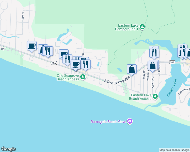 map of restaurants, bars, coffee shops, grocery stores, and more near 4254 East County Highway 30A in Santa Rosa Beach