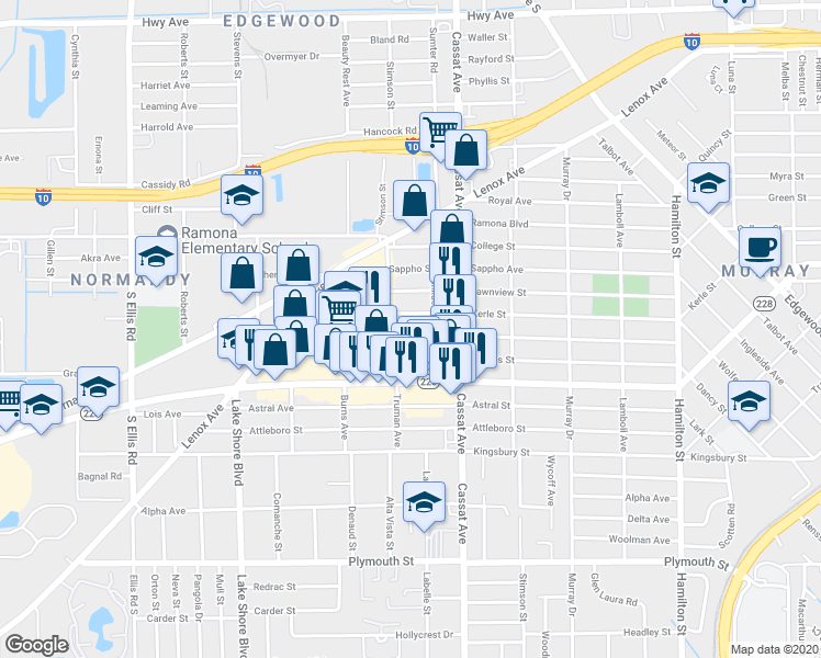 map of restaurants, bars, coffee shops, grocery stores, and more near 5044 French Street in Jacksonville
