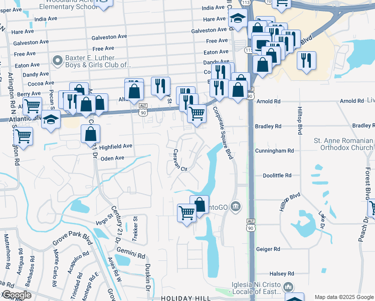 map of restaurants, bars, coffee shops, grocery stores, and more near 304 Sahara Court South in Jacksonville