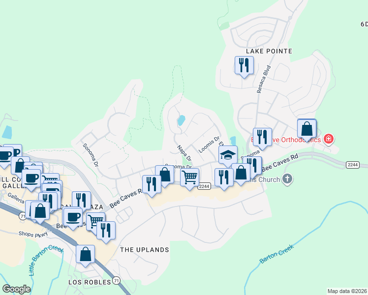 map of restaurants, bars, coffee shops, grocery stores, and more near 12052 Tulare Drive in Austin