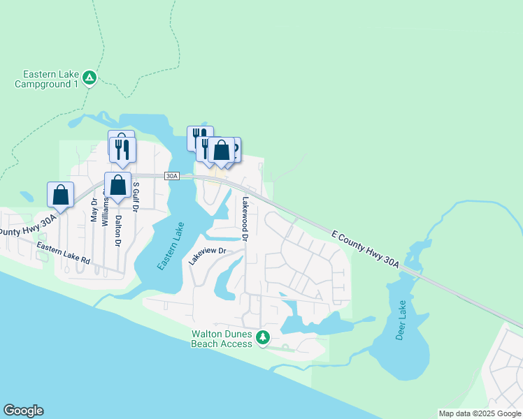 map of restaurants, bars, coffee shops, grocery stores, and more near 83 Eastern Lake Court in Santa Rosa Beach