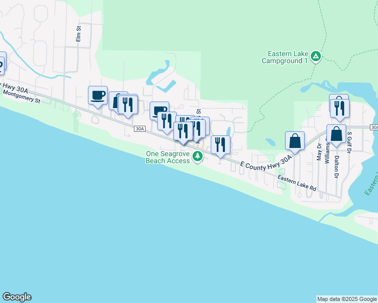 map of restaurants, bars, coffee shops, grocery stores, and more near 4100 East County Highway 30A in Santa Rosa Beach