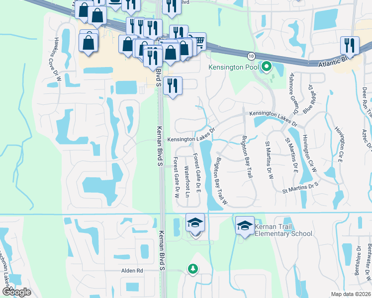 map of restaurants, bars, coffee shops, grocery stores, and more near 2052 Waterfoot Lane in Jacksonville