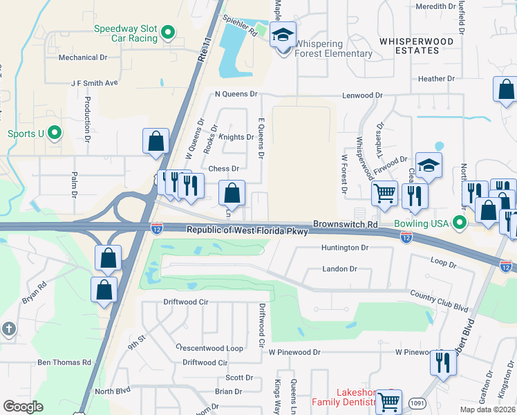 map of restaurants, bars, coffee shops, grocery stores, and more near 250 Brownswitch Road in Slidell