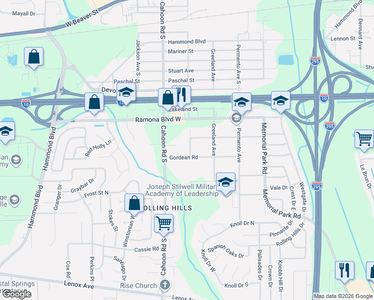map of restaurants, bars, coffee shops, grocery stores, and more near 760 McCargo Street South in Jacksonville