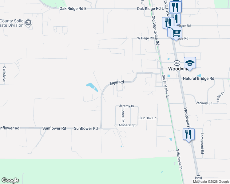 map of restaurants, bars, coffee shops, grocery stores, and more near 9433 Elgin Road in Tallahassee