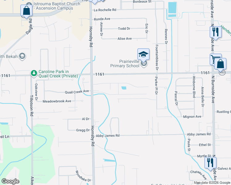 map of restaurants, bars, coffee shops, grocery stores, and more near 16456 Louisiana 929 in Prairieville