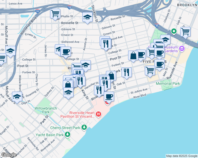 map of restaurants, bars, coffee shops, grocery stores, and more near in Jacksonville