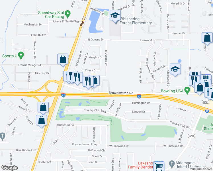 map of restaurants, bars, coffee shops, grocery stores, and more near 101 South Queens Drive in Slidell