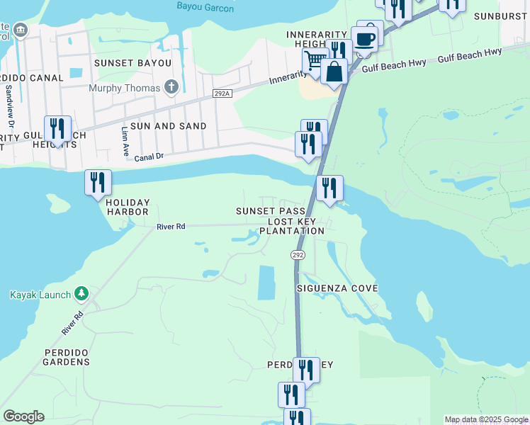 map of restaurants, bars, coffee shops, grocery stores, and more near 6052 Elysian Avenue in Pensacola