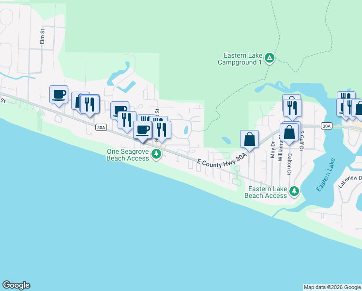 map of restaurants, bars, coffee shops, grocery stores, and more near 127 Cassine Garden Circle in Santa Rosa Beach